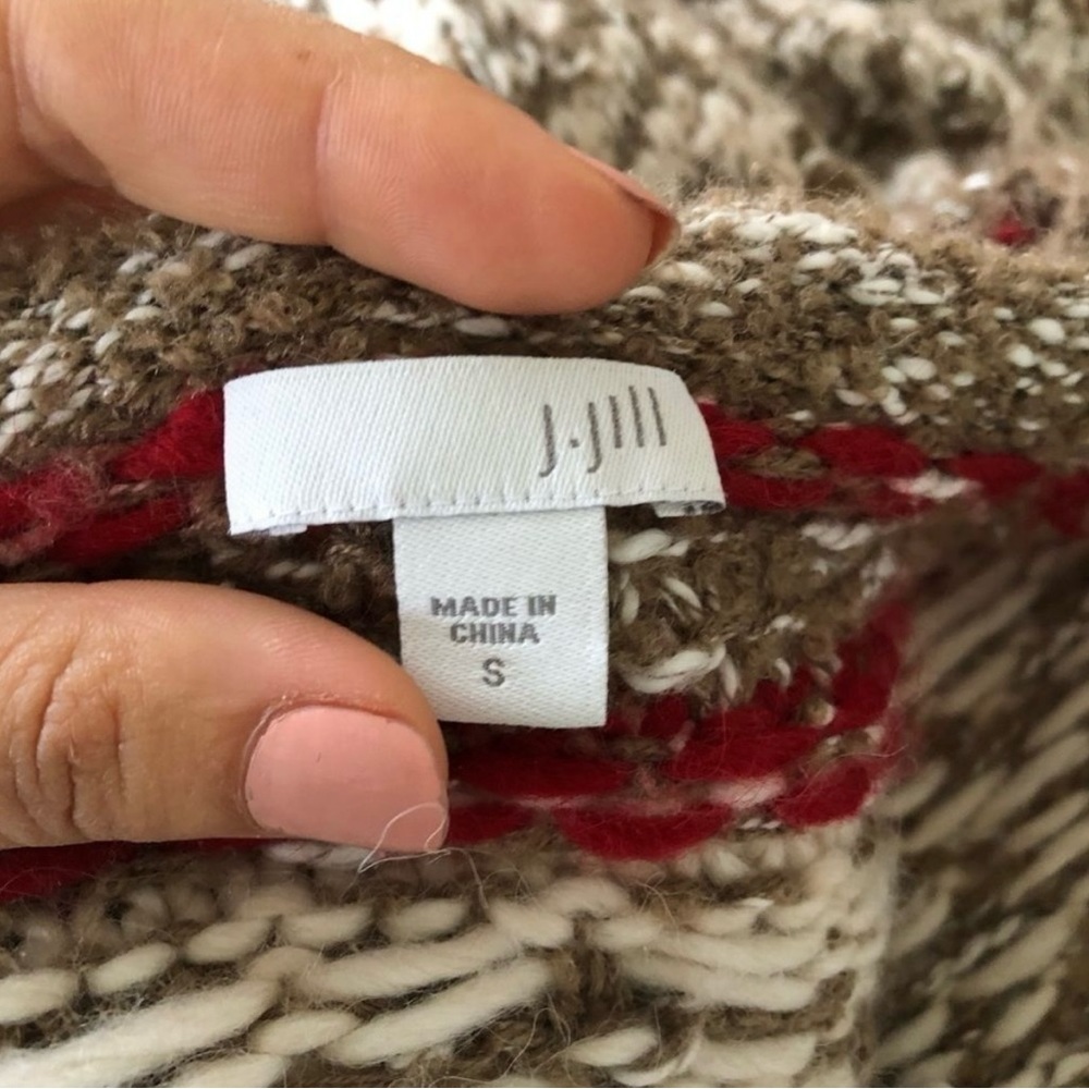 J Jill Beige Brown Knitted Cardigan Sweater Chunky Oversized Fall Women Size S - Picture 10 of 12